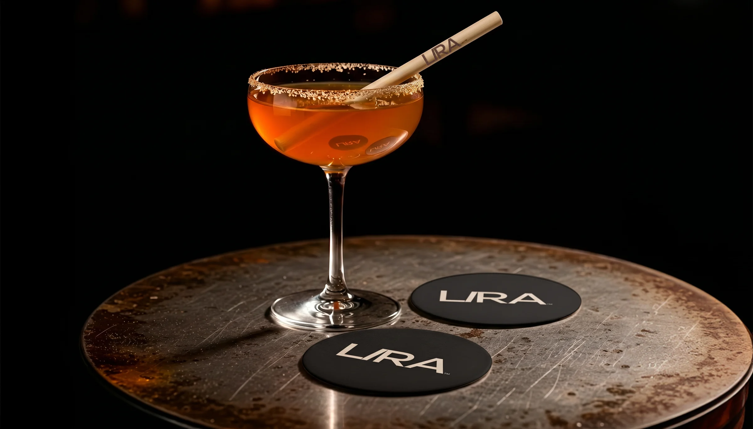 A premium drink with LIRA reed straw from the brand guideline